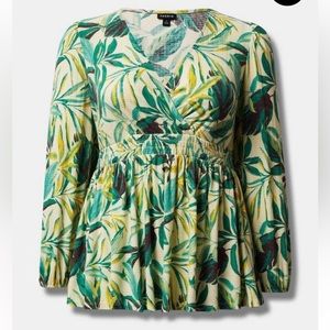 Torrid Textured Knit Corset Smocked Puff Sleeve Peplum